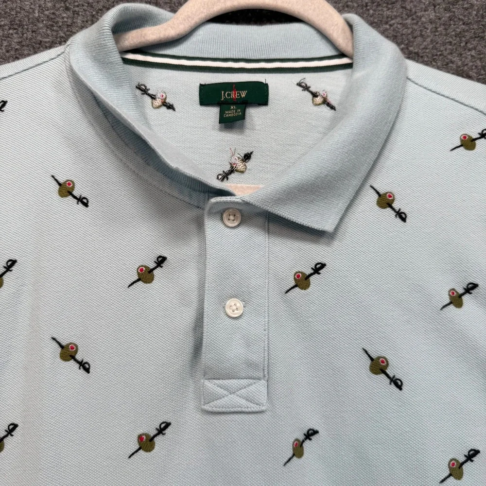 J.Crew Oarsman Polo Shirt Mens XL Light Blue Martini Olive Embroidered Pique Top